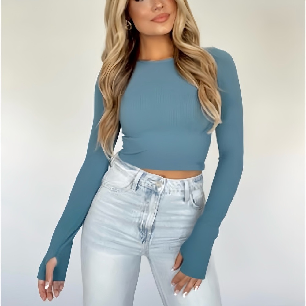 By Together Teal Long Sleeve Ribbed Top with Thumbholes
